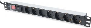 Пристрій розподілу електроживлення DIGITUS 1U, 7xSchuko, 16A, 250V, выключатель, SPD, вилка Schuko