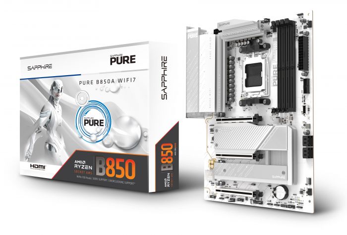 SAPPHIRE Motherboard PURE B850A WIFI7 sAM5 B850 4xDDR5 M.2 HDMI DP WiFi BT ATX білий