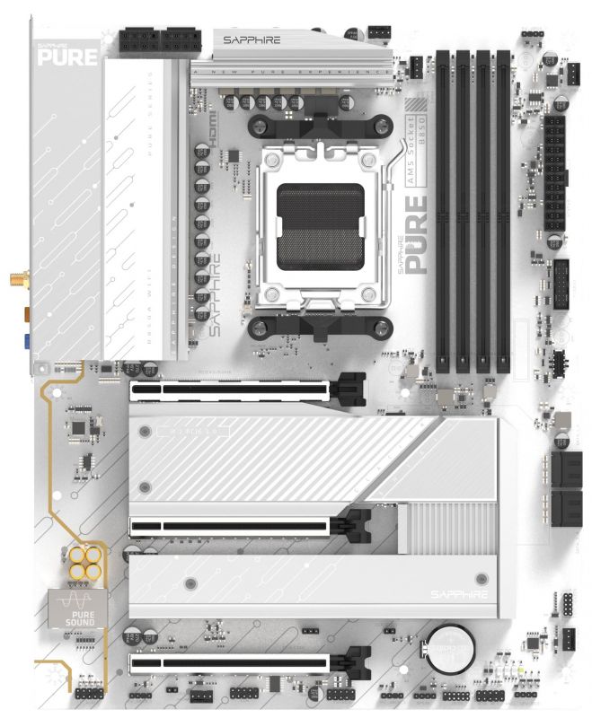 SAPPHIRE Motherboard PURE B850A WIFI7 sAM5 B850 4xDDR5 M.2 HDMI DP WiFi BT ATX білий