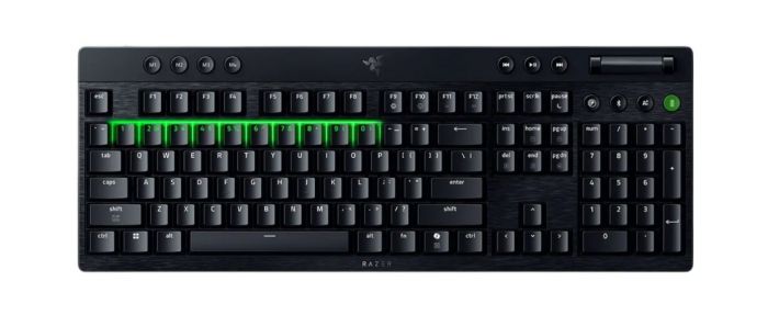 Клавіатура механічна BlackWidow V4 Low-profile HyperSpeed, 104key, Green Switch, USB-A/WL/BT, EN, RGB, чорний