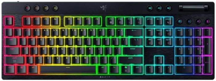 Клавіатура механічна BlackWidow V4 Low-profile HyperSpeed, 104key, Green Switch, USB-A/WL/BT, EN, RGB, чорний