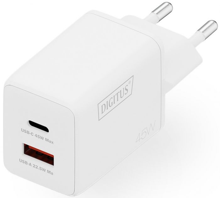 Зарядний пристрій DIGITUS GaN 1хUSB-C, 1хUSB-A, 45W