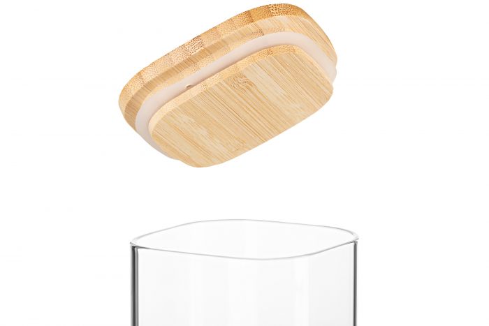 Банка для зберігання ARDESTO Midori 700мл, скло, бамбук, квадратна, прозорий