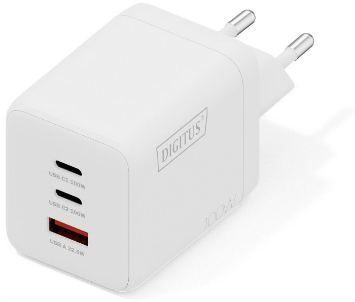 Зарядний пристрій DIGITUS GaN 2хUSB-C, 1хUSB-A, 100W