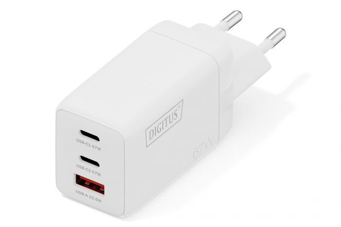 Зарядний пристрій DIGITUS GaN 2хUSB-C, 1хUSB-A, 67W