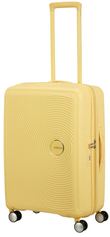 Валіза American Tourister, Soundbox, поліпропілен, середня, 67см, 71.5/81л, TSA, 4 колеса, EXP, пастельно-жовтий