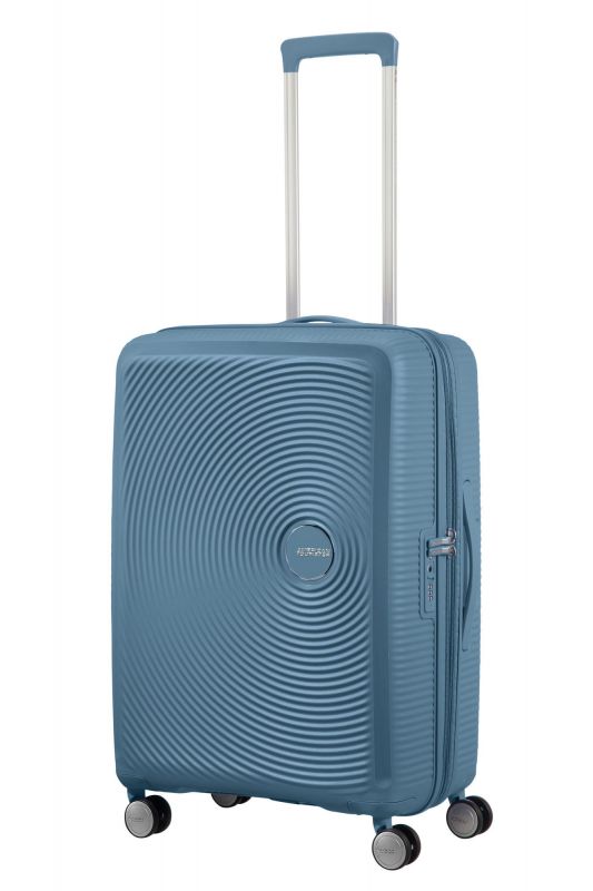Валіза American Tourister, Soundbox, поліпропілен, середня, 67см, 71.5/81л, TSA, 4 колеса, EXP, сіро-синій