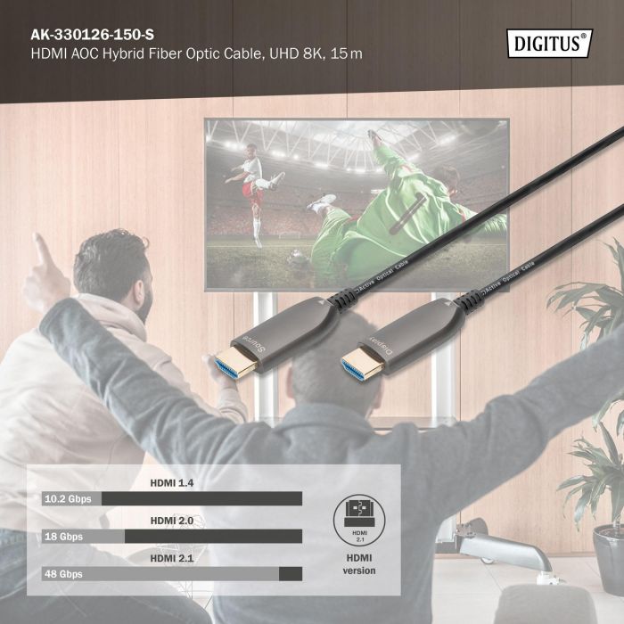 Кабель DIGITUS HDMI UHD 8K, AOC hybrid-fiber, type A M/M, 15м, чорний