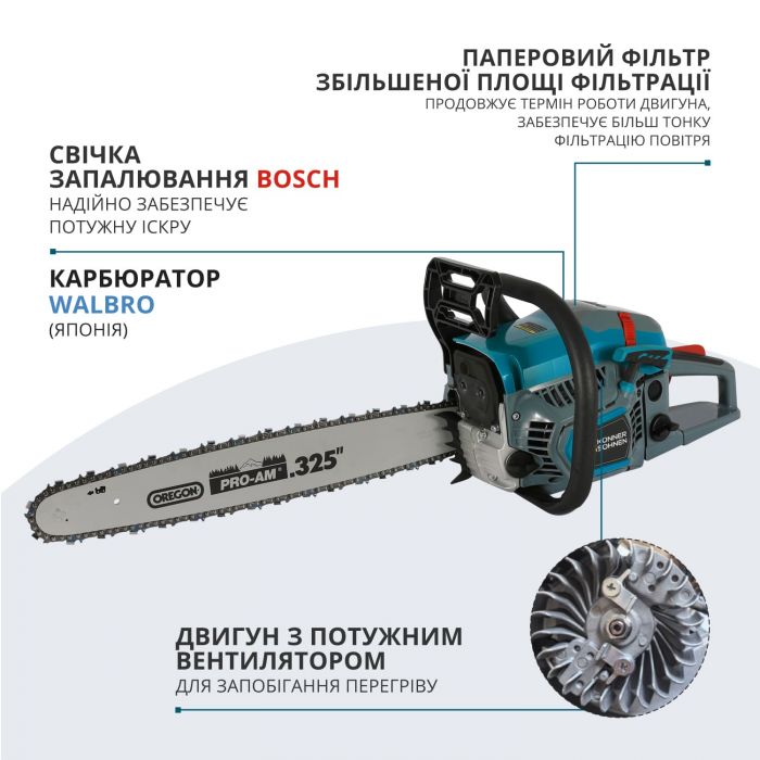 Пила бензинова Konner&Sohnen KS CS31G-16-1 40см 54.5см3 5.6кг