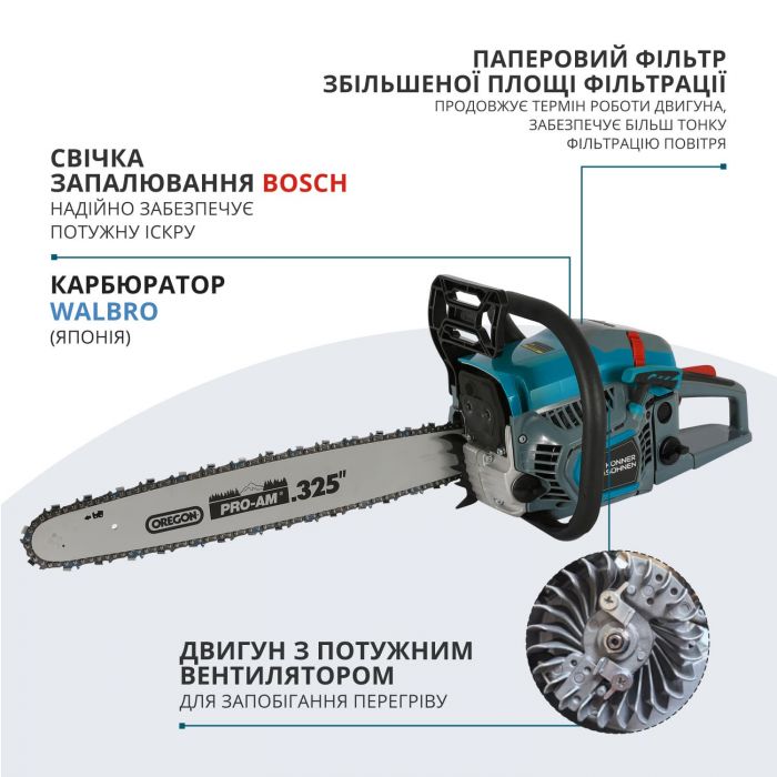 Пила бензинова Konner&Sohnen KS CS31G-18-1 45см 54.5см3 5.6кг