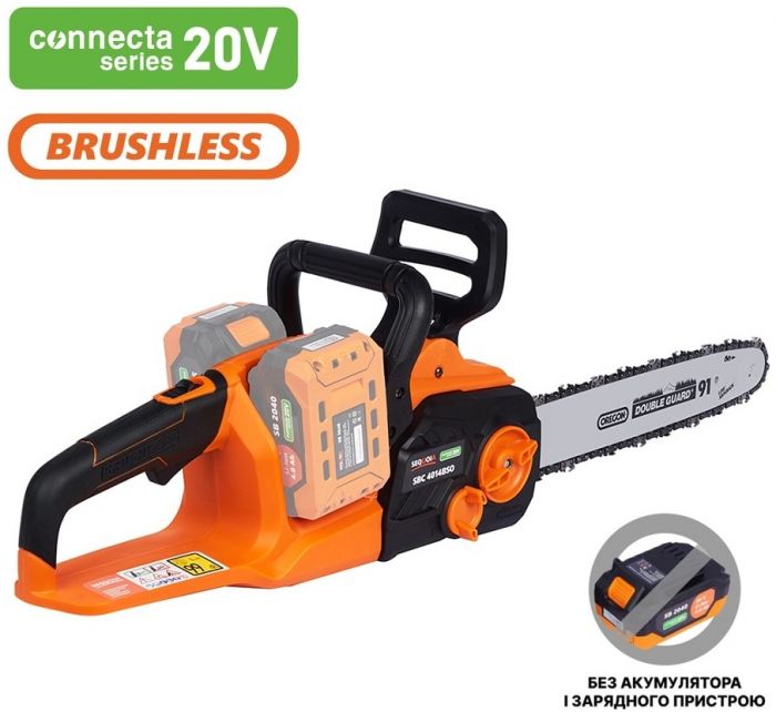 Пила ланцюгова акумуляторна SEQUOIA SBC4014BSO 40В(20В+20В) шина Oregon 35см 3/8" 15.0м/с ЗП 3.68кг без АКБ та ЗП