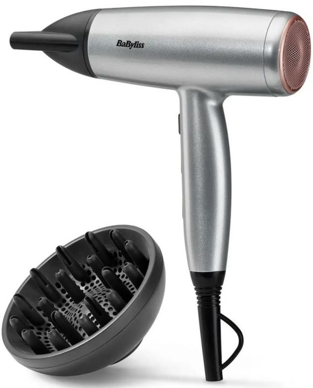 Фен Babyliss Cosmos, 2100Вт, 3 режими, іонізація, хол. обдув, 2 насадки, сірий