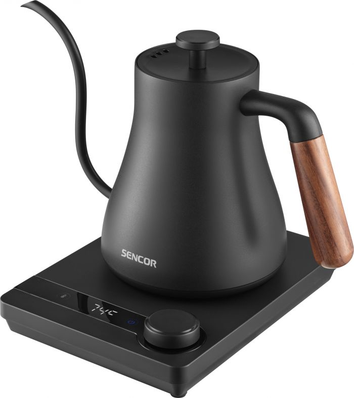 Електрочайник Sencor 0.6л, 5 темп.реж, підтримка температури, мех. управління, нержавіюча сталь, чорний