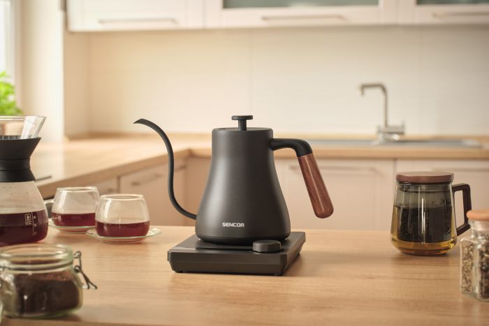 Електрочайник Sencor 0.6л, 5 темп.реж, підтримка температури, мех. управління, нержавіюча сталь, чорний