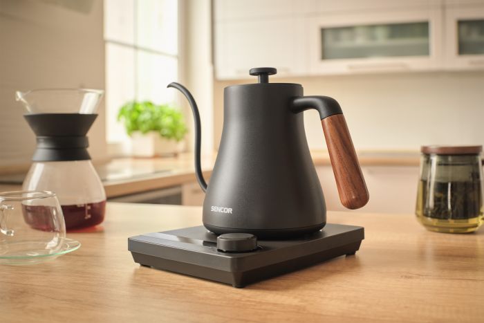 Електрочайник Sencor 0.6л, 5 темп.реж, підтримка температури, мех. управління, нержавіюча сталь, чорний
