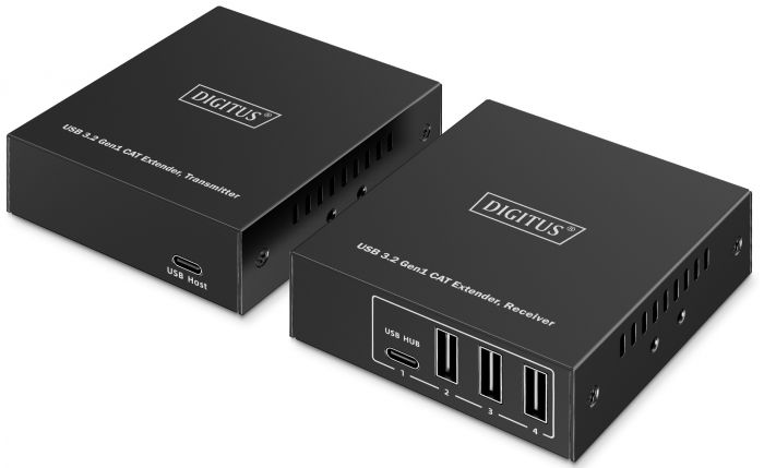 Подовжувач DIGITUS USB 3.2 Gen1, для використання з кабелем Cat6A, до 100 м, 3 х USB-A, 1 x USB-C, чорний