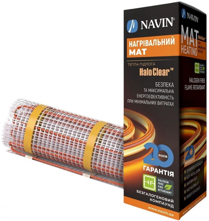 Мат нагрівальний Navin HaloClear 190/600 двожильний для систем опалення 3.0м кв, 0.5х6.0м 600Вт 230В