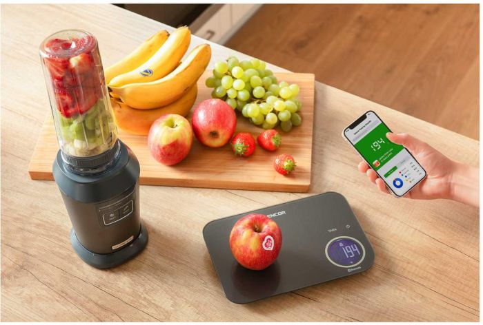 Ваги Sencor кухонні, 8кг, підключення до смартфону, AAAx2, пластик, чорний