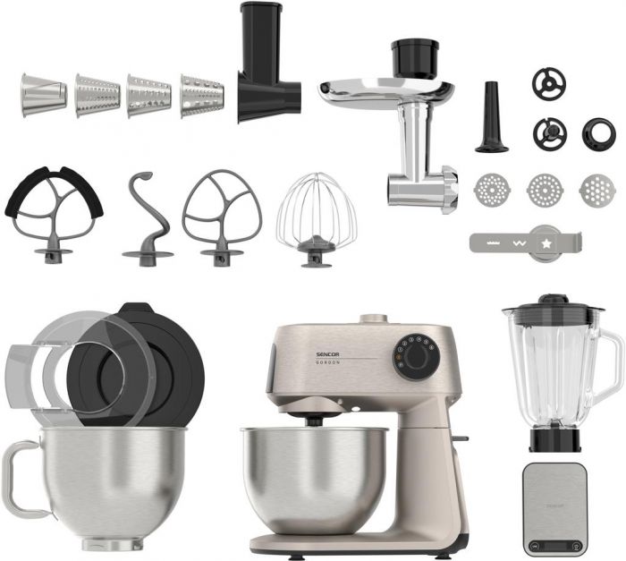 Кухонна машина Sencor Gordon, 1500Вт, чаша-метал, корпус-метал, насадок-20, метал