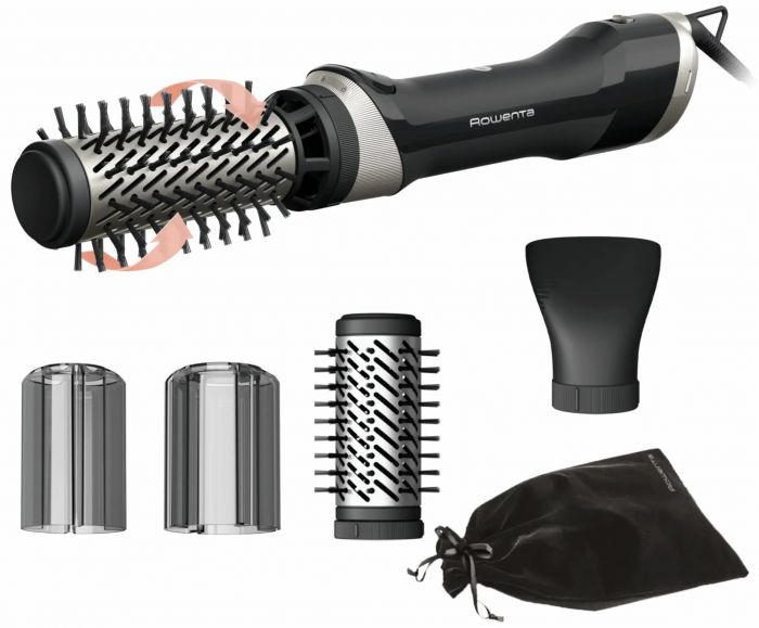 Фен-щітка Rowenta Brush Active, 1000Вт, 3 режими, іоніз-я, хол. обдув, оберт. насадка, 3 насадки, кераміка, чорний