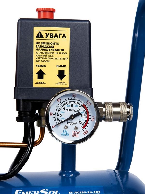 Компресор повітряний EnerSol ES-AC285-24-2OF безолійний 230В 1.08кВт, 24л, 285л/хв, 8бар, 14.5кг