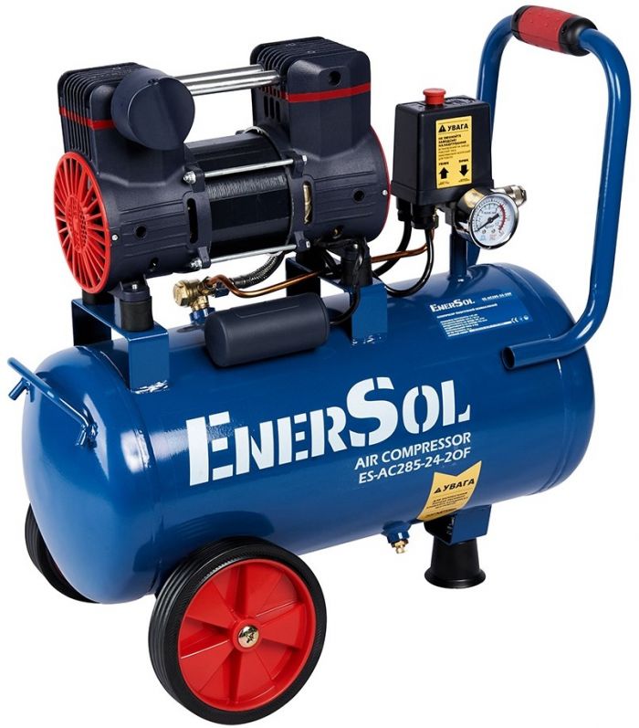 Компресор повітряний EnerSol ES-AC285-24-2OF безолійний 230В 1.08кВт, 24л, 285л/хв, 8бар, 14.5кг