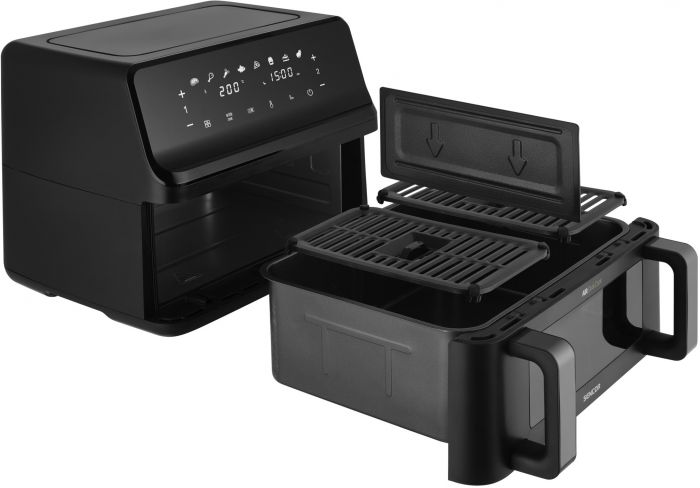 Мультипіч Sencor Dual Vita Fryer, 2700Вт, чаша-4.5+4.5л, сенсорне керув., 2 чаши, гриль, пластик, чорний