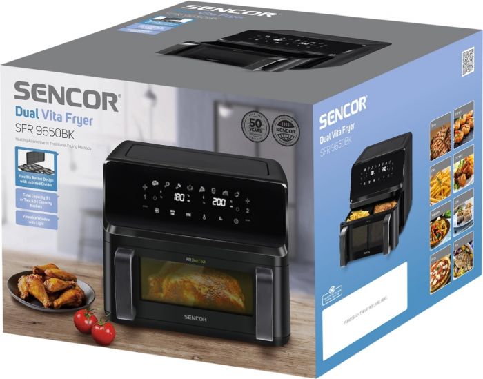 Мультипіч Sencor Dual Vita Fryer, 2700Вт, чаша-4.5+4.5л, сенсорне керув., 2 чаши, гриль, пластик, чорний