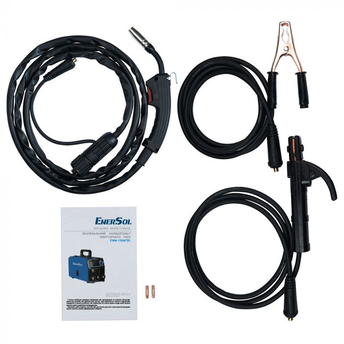 Зварювальний напівавтомат інверторний EnerSol EWM-130AFDS (дріт 0.8мм + електрод 4мм) 20-160А 5.1кВт 160-260В 5.49кг
