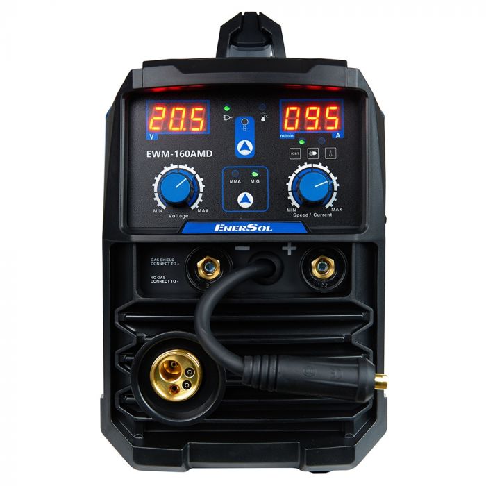 Зварювальний напівавтомат інверторний EnerSol EWM-160AMD (дріт до 1мм + електрод до 5мм) 20-160А 7.2кВт 160-260В 10.8кг