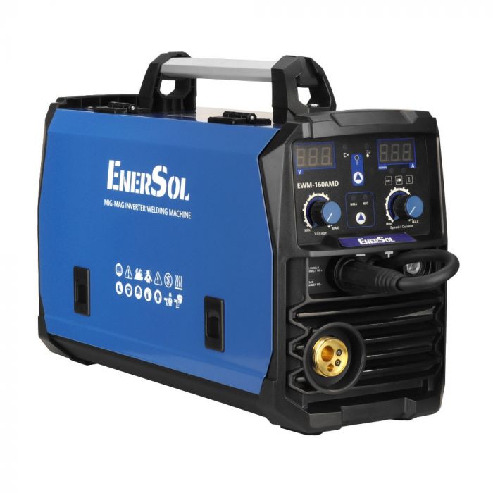 Зварювальний напівавтомат інверторний EnerSol EWM-160AMD (дріт до 1мм + електрод до 5мм) 20-160А 7.2кВт 160-260В 10.8кг