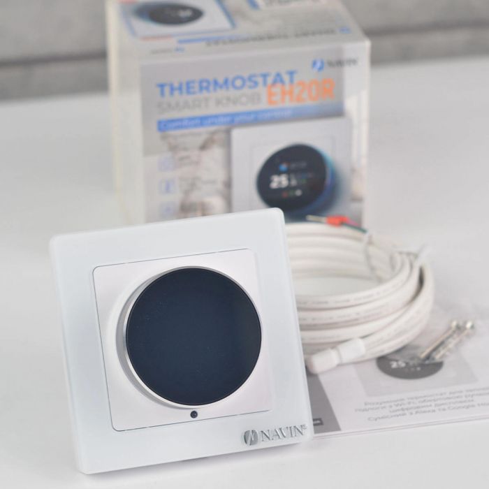 Терморегулятор Navin EH20R-16A 5...35 °C для теплої підлоги електронний Wi-Fi Tuya, Smart Life вбудований дротовий датчик 16A 230В білий