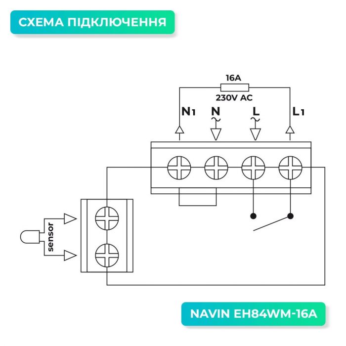 Терморегулятор Navin EH84BM-16A 5...35 °C для теплої підлоги механічний накладний дротовий датчик 16A 230В чорний