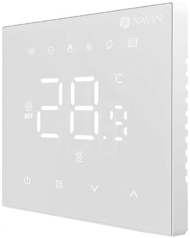 Терморегулятор Navin WT410W-16A 5...35 °C для теплої підлоги електронний Wi-Fi Tuya, Smart Life вбудований дротовий датчик 16A 230В білий