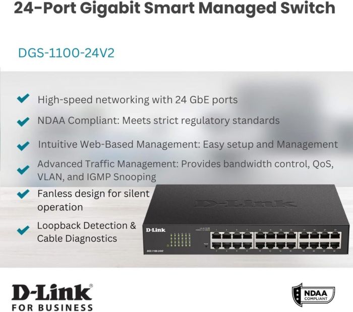 Комутатор D-Link DGS-1100-24V2 24xGE, EasySmart