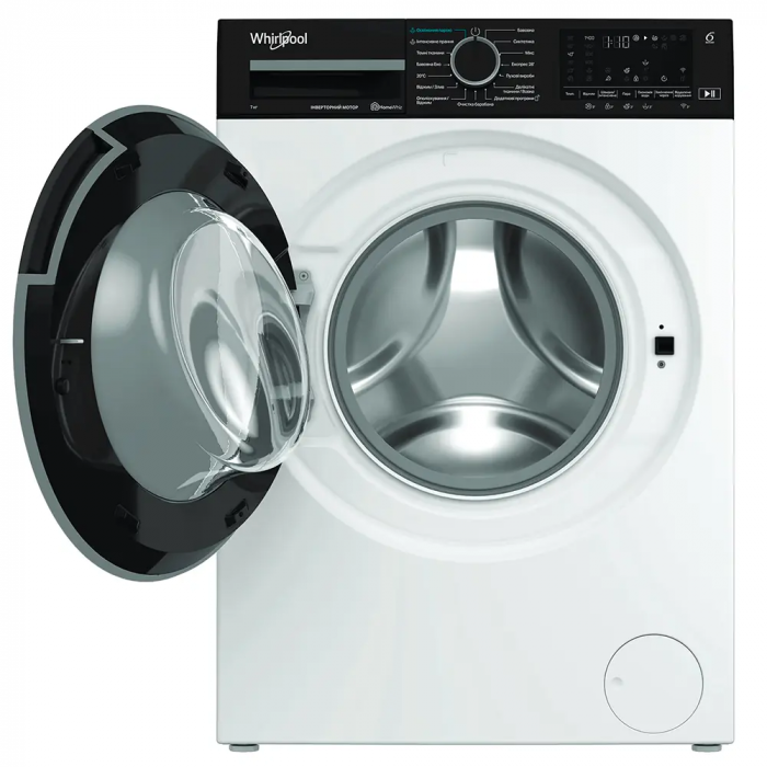 Пральна машина Whirlpool фронтальна, 7кг, 1400, A, 49.6см, дисплей, пара, інвертор, люк чорний, білий