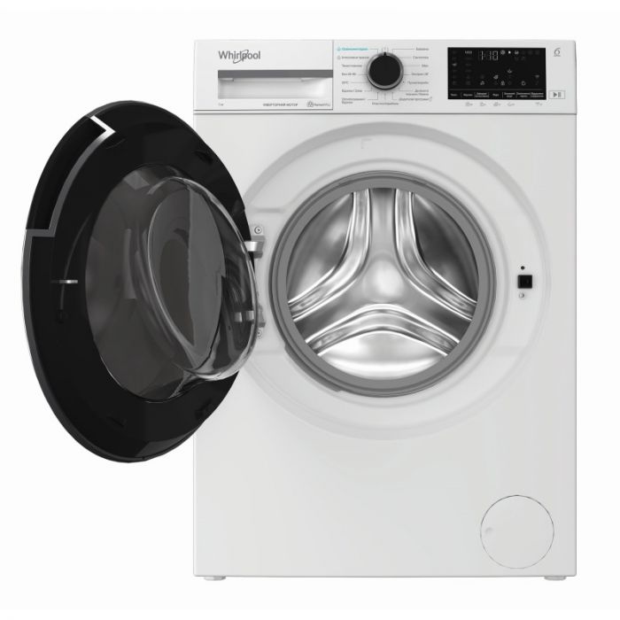 Пральна машина Whirlpool фронтальна, 7кг, 1200, A, 49.6см, дисплей, пара, інвертор, люк чорний, білий