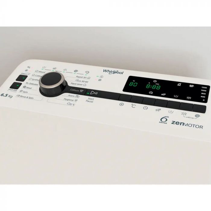 Пральна машина Whirlpool вертикальна, 6,5кг, 1200, С, 60см, дисплей, інвертор, білий