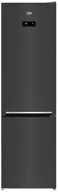 Холодильник Beko з нижн. мороз., 203x60x67, xолод.відд.-253л, мороз.відд.-109л, 2дв., E, NF, дисплей, HarvestFresh, нержавіюча сталь чорного кольору