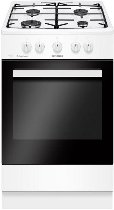 Плита Hansa газова, 70л, 50x60см, газ-контроль, електричне запалювання в ручках, білий