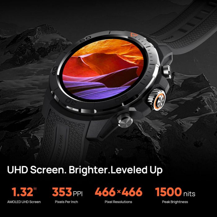 Смарт-годинник Mibro GS Explorer 48мм, 1.32", 466x466, AMOLED, BT 5.3, Dual-band GPS, 10 ATM, чорний обсидіан