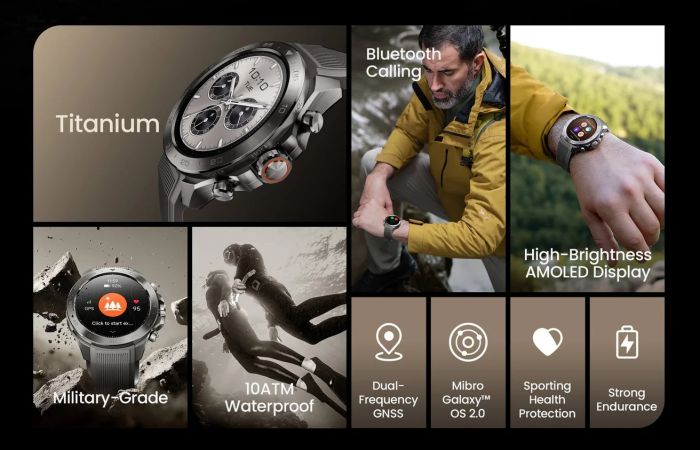 Смарт-годинник Mibro GS Explorer S 48мм, 1.32", 466x466, AMOLED, BT 5.3, Dual-band GPS, 10 ATM, титан-силікон