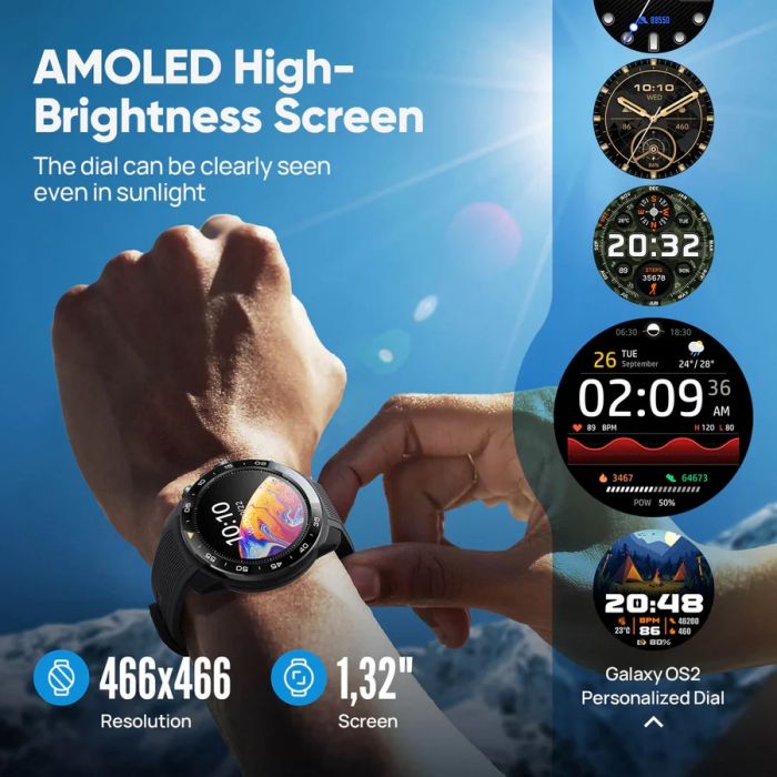 Смарт-годинник Mibro GS Explorer S 48мм, 1.32", 466x466, AMOLED, BT 5.3, Dual-band GPS, 10 ATM, чорний обсидіан