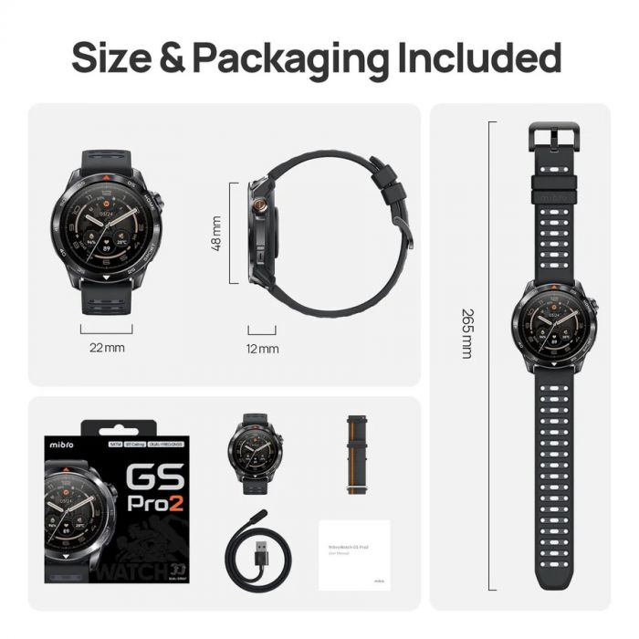 Смарт-годинник Mibro GS Pro 2 48мм, 1.43", 466x466, AMOLED, BT 5.3, GPS, 5 ATM, темно-сірий