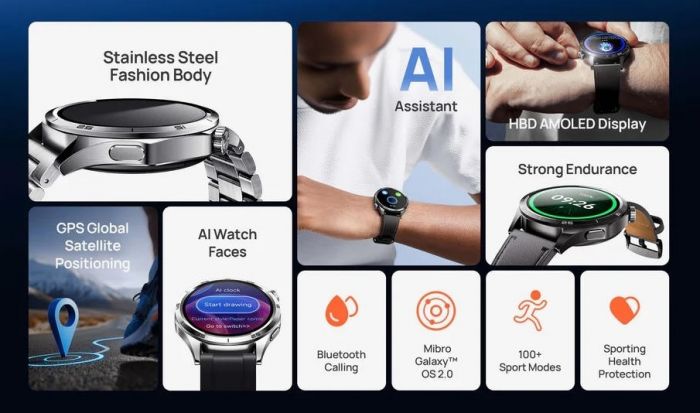 Смарт-годинник Mibro GT 46мм, 1.43", 466x466, AMOLED, BT 5.3, GPS, 5 ATM, темний метал