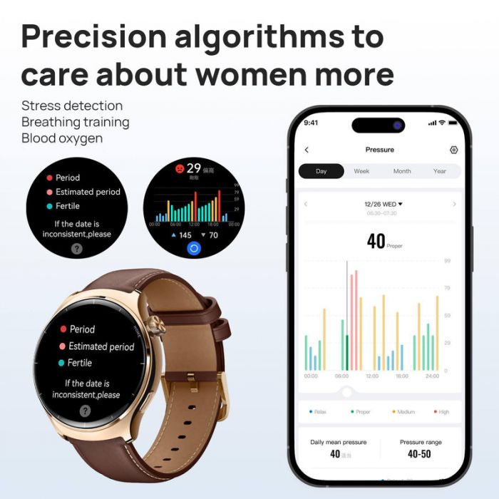 Смарт-годинник Mibro Lite 3 Pro 45мм, 1.32", 466x466, AMOLED, BT 5.3, GPS, 5 ATM, рожево-золотий