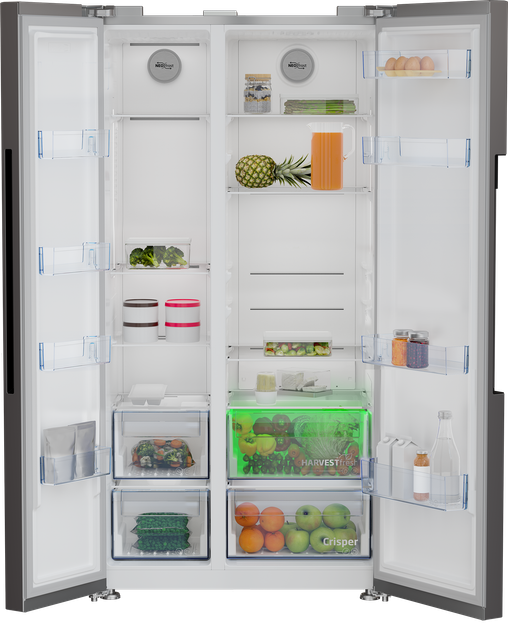 Холодильник Beko SBS, 179x91x71, xолод.відд.-368л, мороз.відд.-190л, 2дв., E, NF, дисплей, нерж