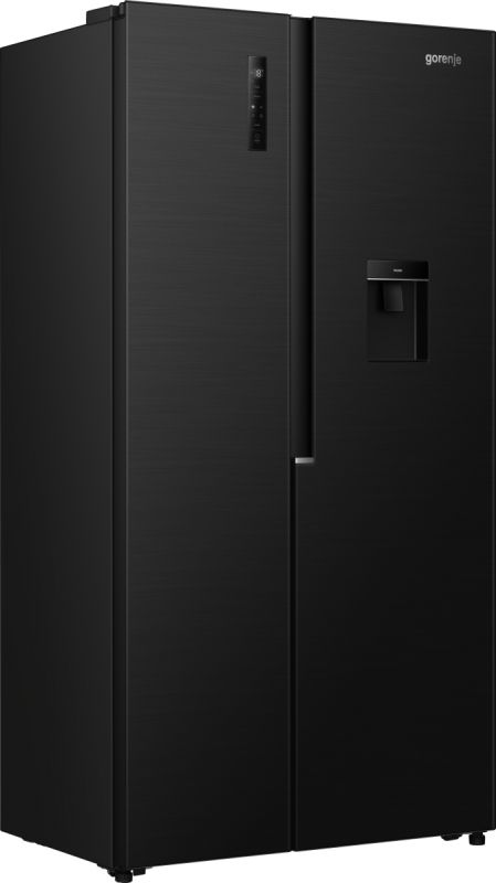 Холодильник SBS Gorenje, 179х62х92см, 2 двері, 344(197)л, А+, NF+, Інв., Зона св-ті, диспенсер, генератор льоду, Зовн. Диспл, чорний