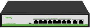 Комутатор Tiandy TC-P3S010 Spec: H/0820/AT/90, 8х10/100Mbps PoE Ports + 2х100/1000Mbps RJ45 Uplink Ports