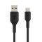 Кабель USB-A > USB-C заряджання/синхронізації Belkin 0.15м, 15Вт, Type-C, PVC, чорний